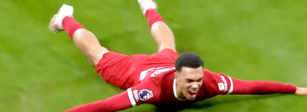 Trent Alexander-Arnold scores the winner in the 4-3 win over Fulham