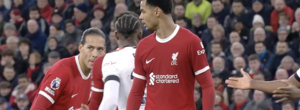 Cody Gakpo and Virgil van Dijk await a corner against Luton 4-1