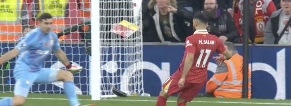 Mo Salah scores against Aston Villa at Anfield