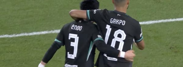 Cody Gakpo and Wataru Endo celebrate Gakpo's goal in Eindhoven